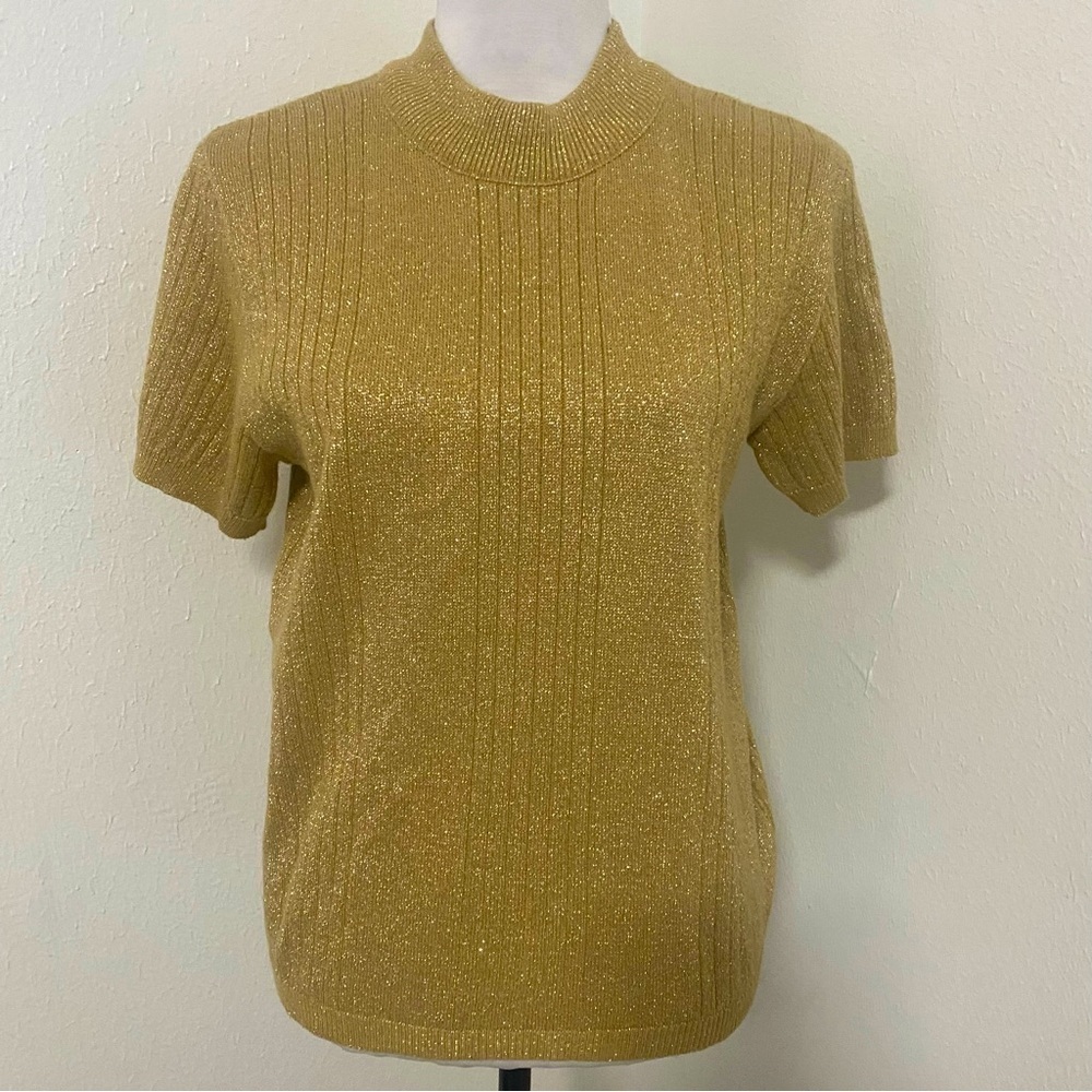 Vintage Women’s Norton McNaughton Medium Gold Sparkle Mock Sweater Made USA EUC